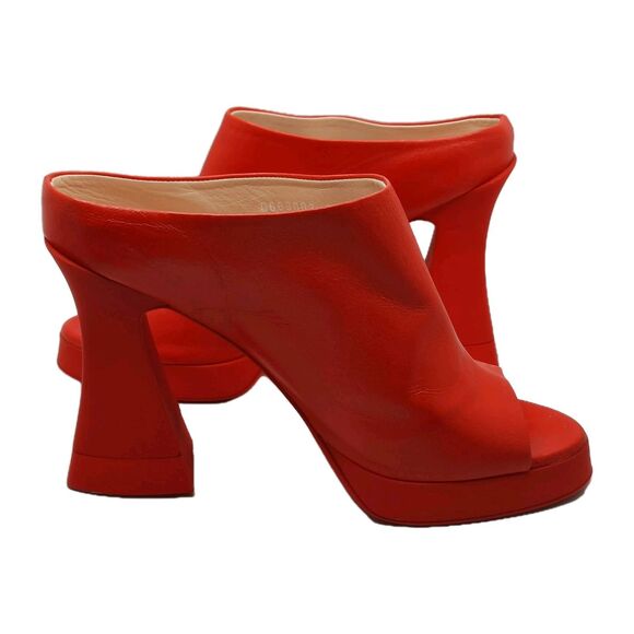 AGL ATTILIO GIUSTI LEOMBRUNI Red JANIS Slip-on Open Toe Mule Platform Heels 10 - Picture 7 of 16